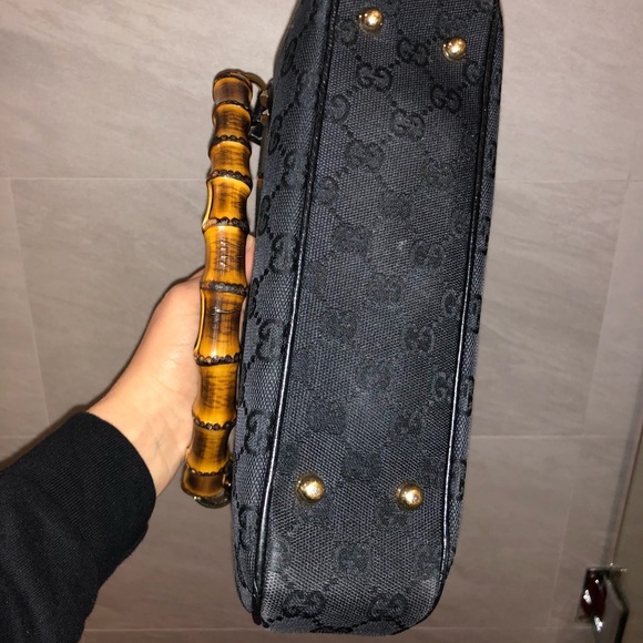 Black GG canvas Gucci bamboo Anita bag - Picture 3 of 8